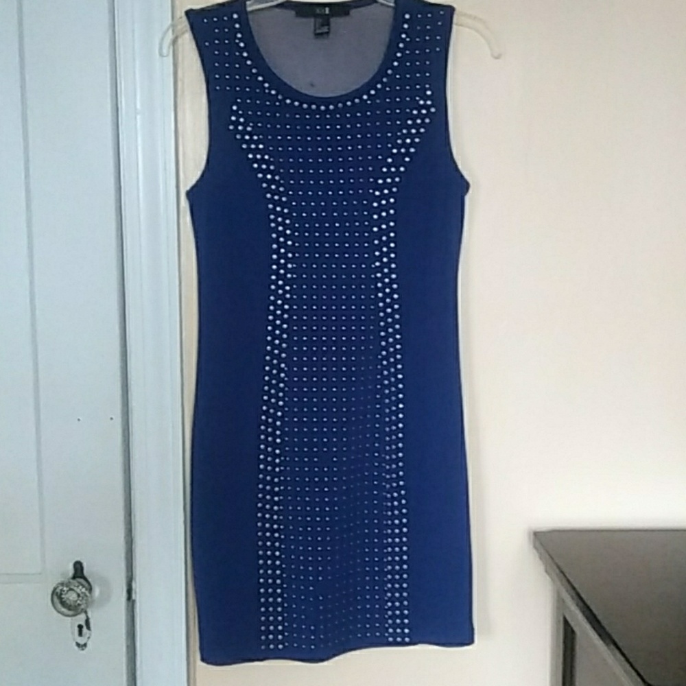 XXI Midi Studded Stretch Dress. Sz L. Navy Blue.
